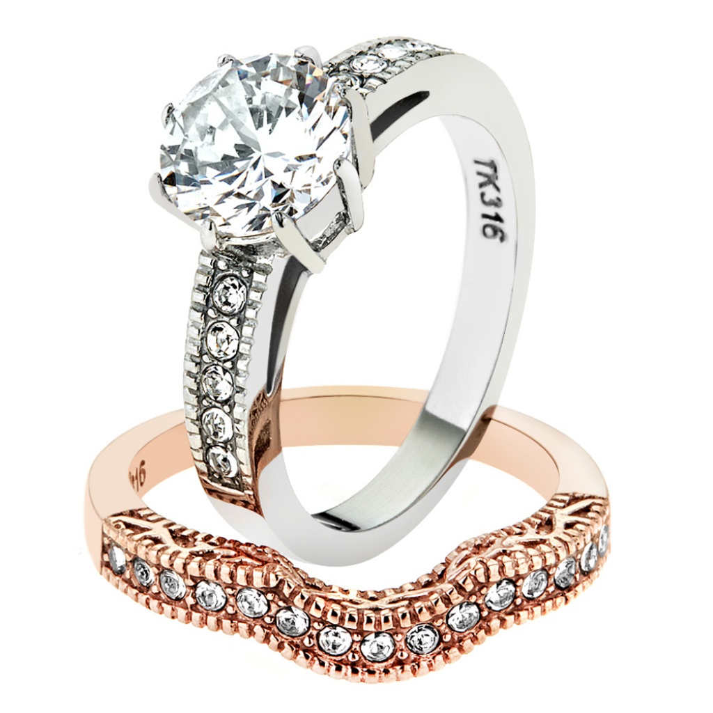 2.80 Ct Zirconia Stainless Steel Wedding Ring Set
